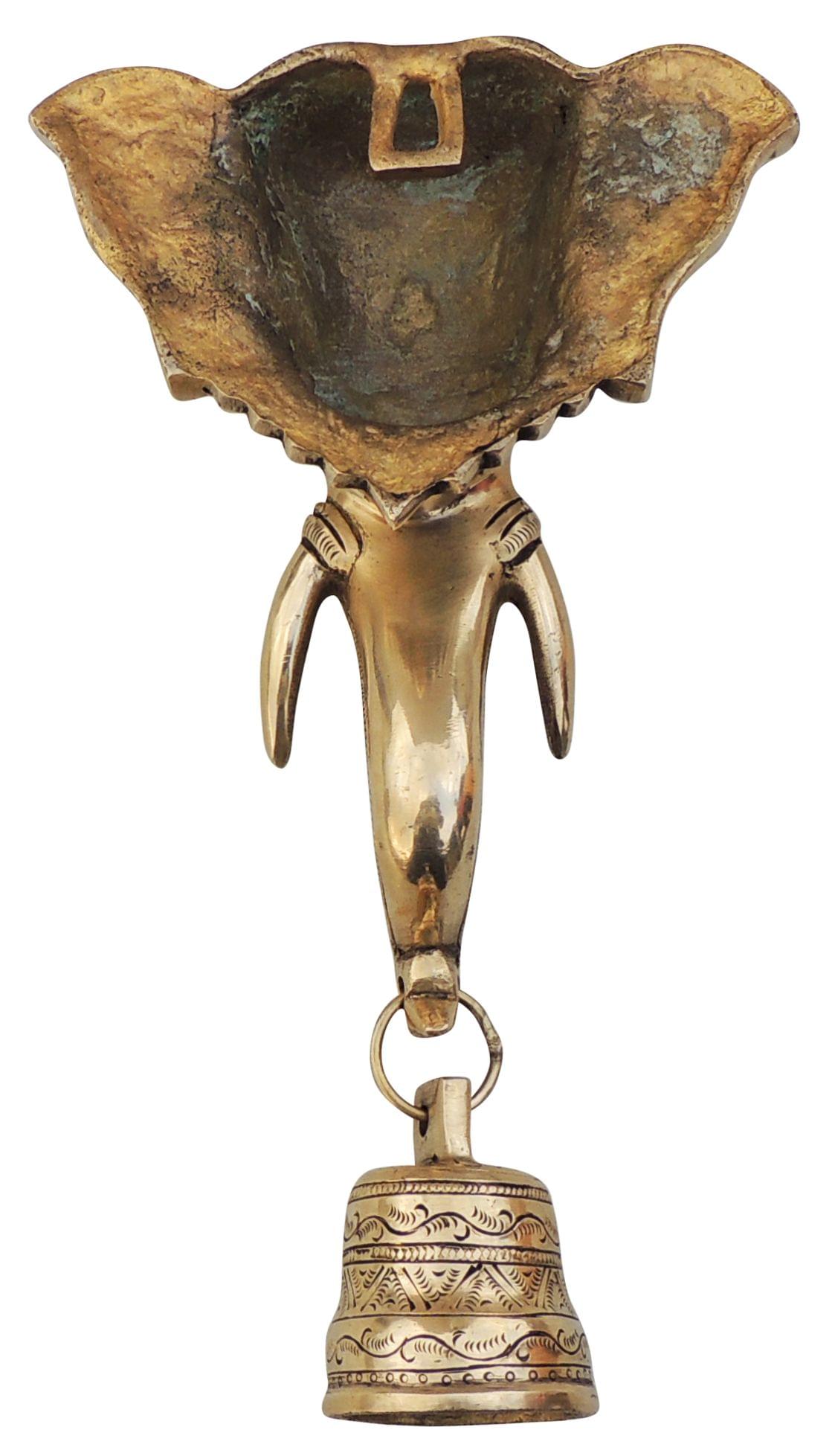 Brass Elephant Face With Bell Statue 1.96Kg - PUSHMYCART