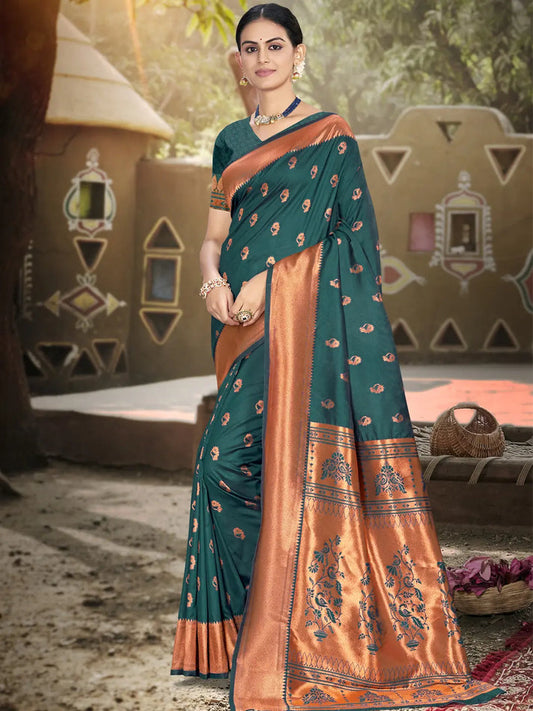 Deeva Sarees Dark Green Silk Saree - PUSHMYCART