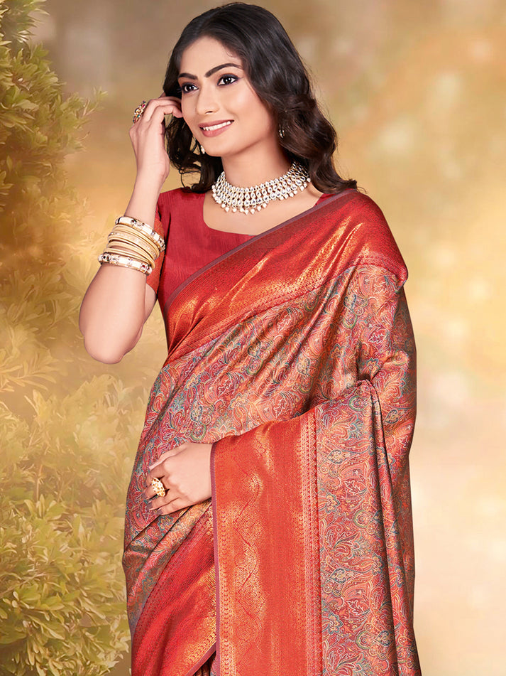 Deeva Sarees Deeva Sarees Brown & Orange Silk Saree