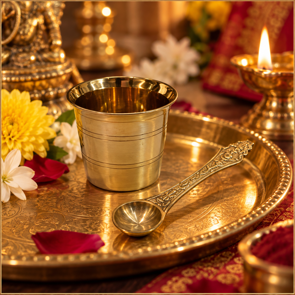Brass Panchapatra with spoon for pooja 91g