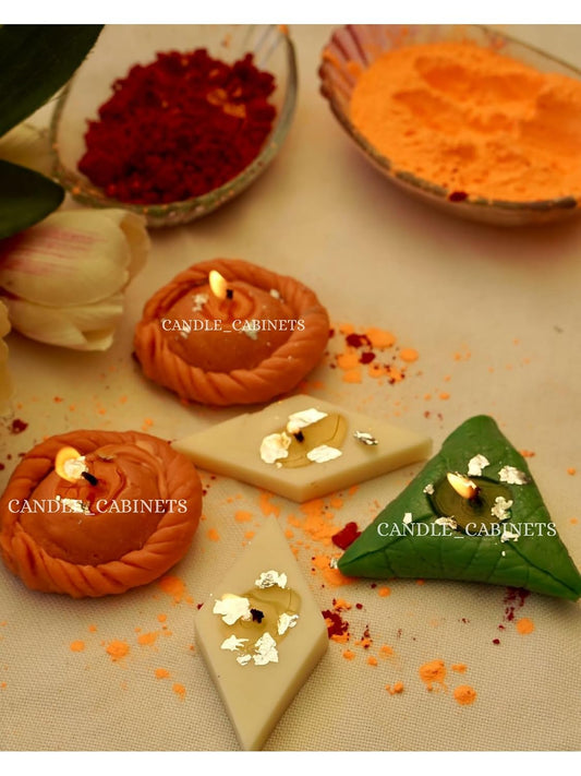 Candle Cabinets Premium Mithai Scented Candles Pack of 5 Gujiya Kaju Katli Mith Paan