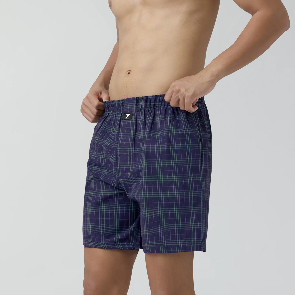 XYXX Checkmate Combed Cotton Boxer Shorts Storm Blue - view 5