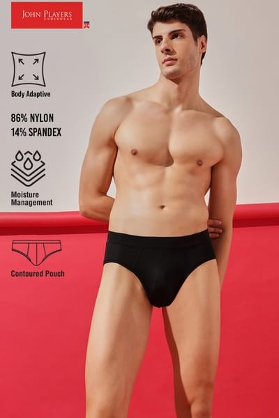 John Players Solid Brief in Black