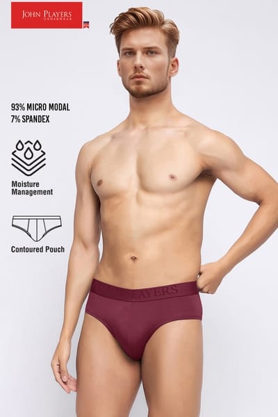 John Players Solid Brief in Wine - Modal