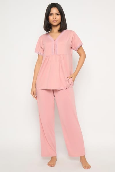 Clovia Peplum Top &amp Pyjama Set in Light Pink