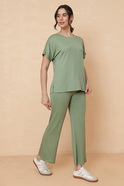 Clovia Jet Set Go Ribbed Co-ord Set in Light Green