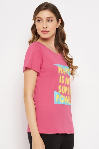 Clovia Graphic Print Top in Pink - 100% Cotton
