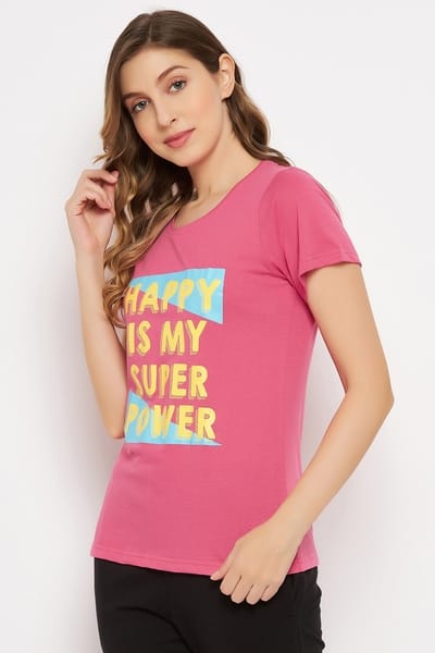 Clovia Graphic Print Top in Pink - 100% Cotton