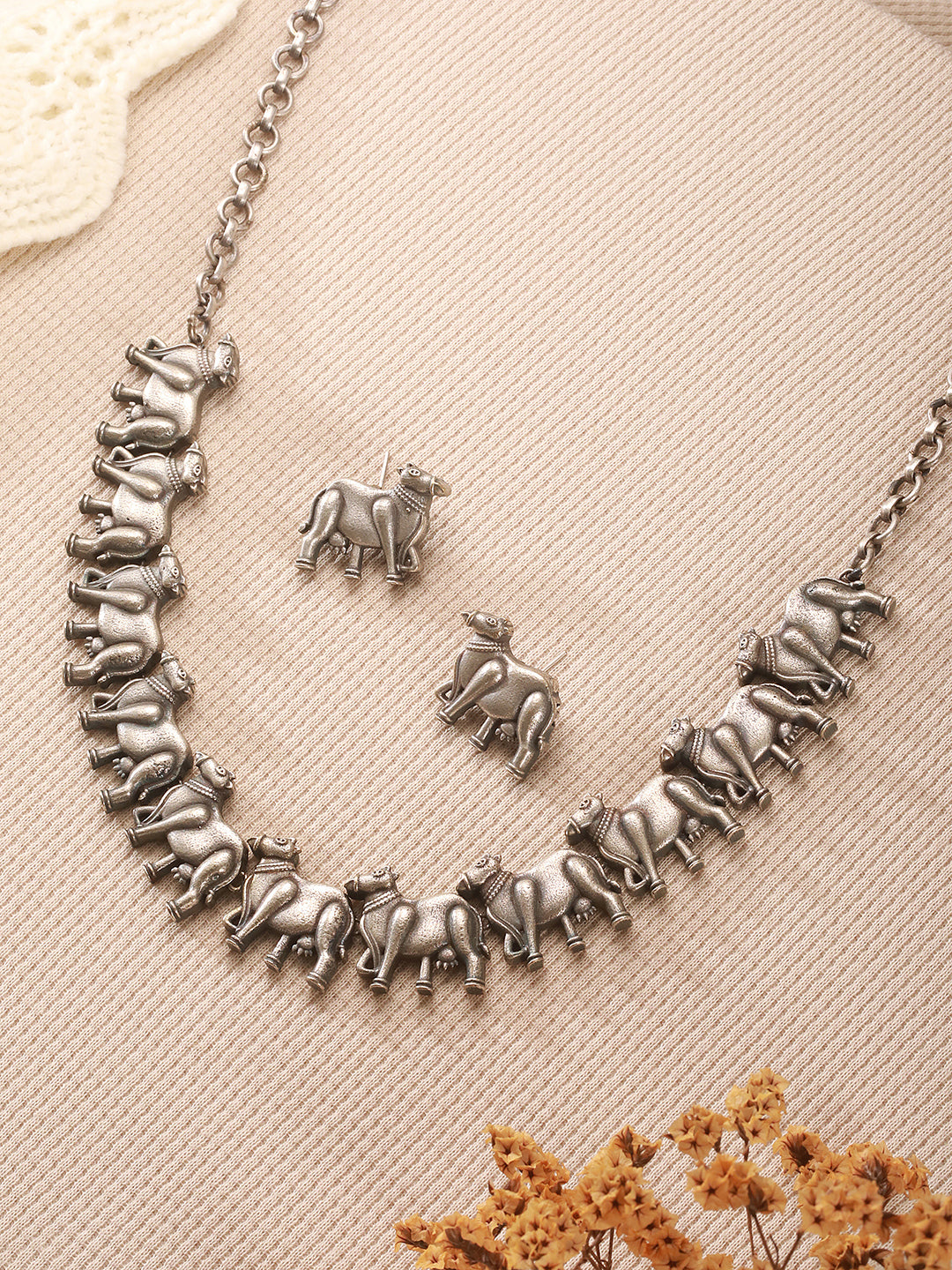 Oxidised silver tribal Nandi choker necklace front view