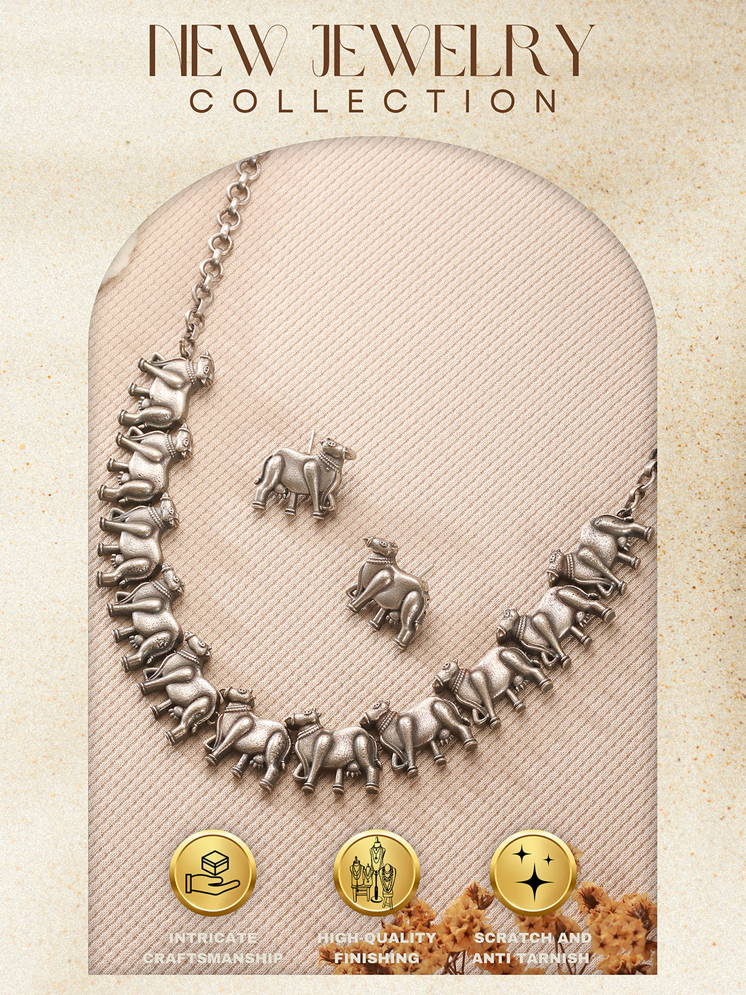 Full view of the jewellery set including necklace and earrings