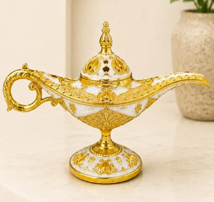 Arafaan Decorative Aladdin Lamp Royal Enamel Edition Royal White and Gold