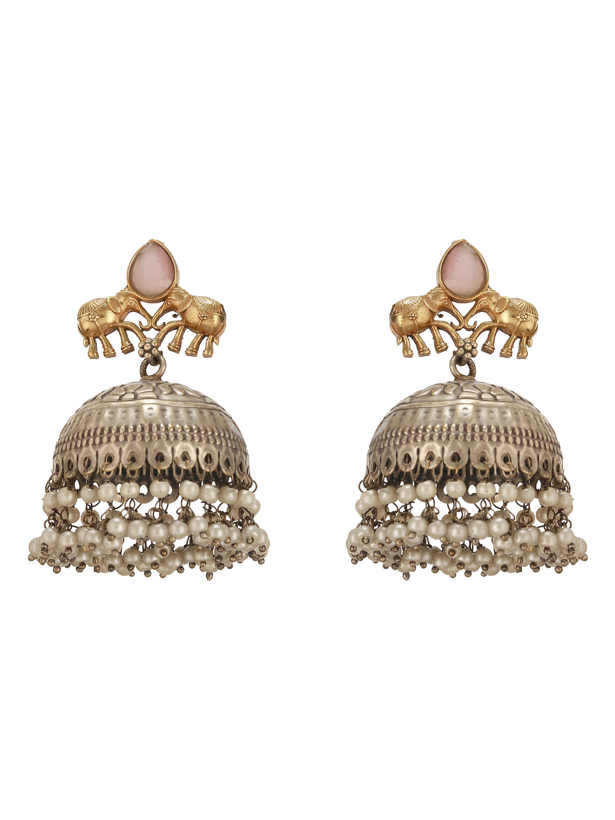 Detail shot of the jhumka earring drop