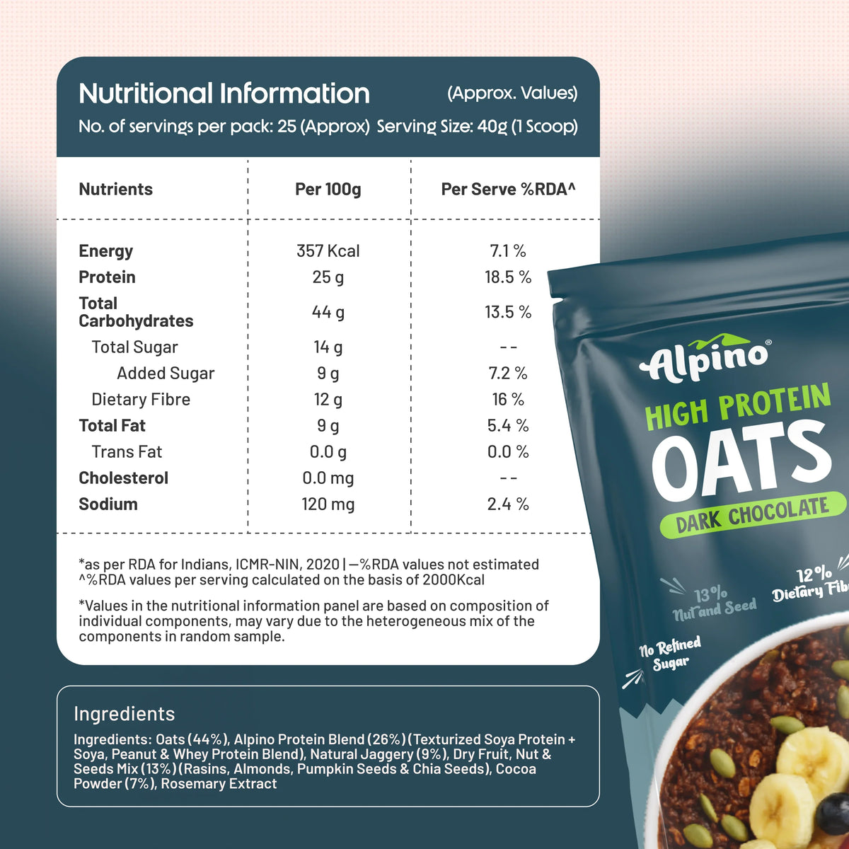 Alpino High Protein Super Rolled Oats Dark Chocolate