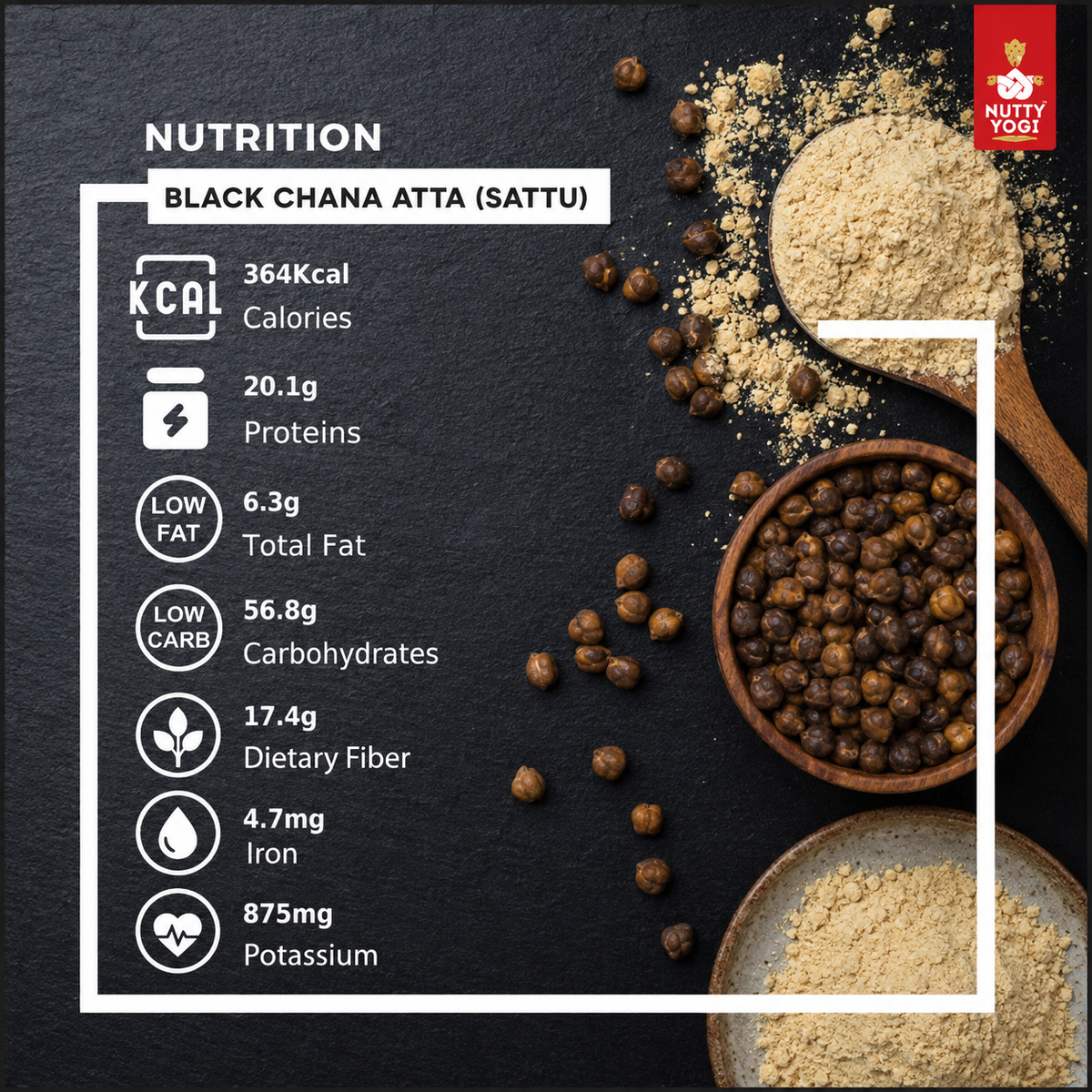 Nutty Yogi Black Chana Atta Sattu