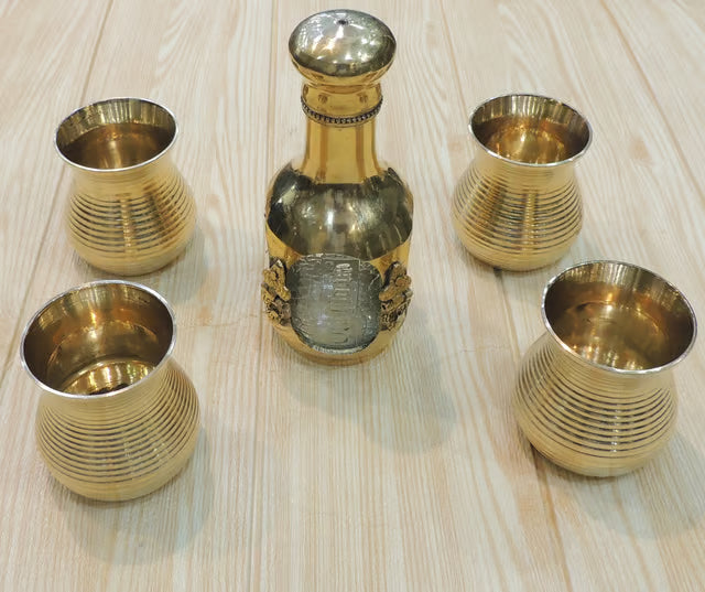 Brass Showpiece Antique Jug With 4 Glass 0.38 KG - PUSHMYCART