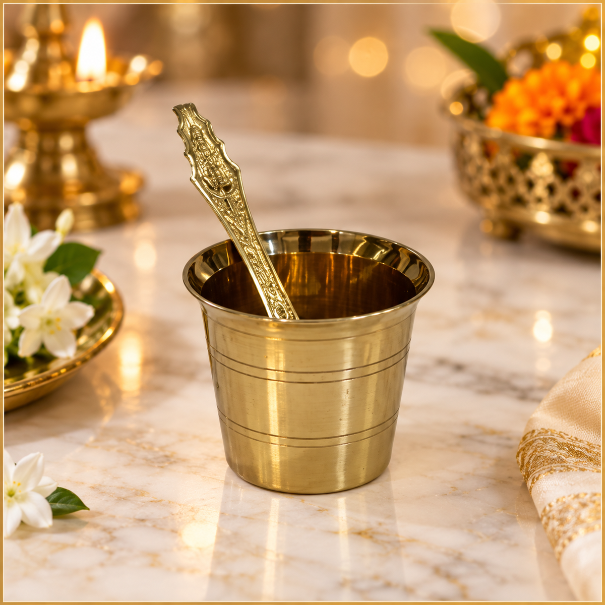 Brass Panchapatra with spoon for pooja 91g