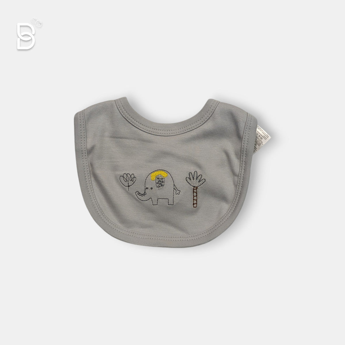 Comfort bib featuring a matching elephant motif