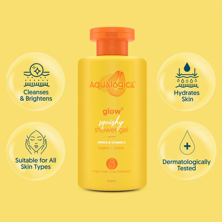 Aqualogica Glow+ Squishy Shower Gel with Papaya & Vitamin C for Glowing Skin 250ml