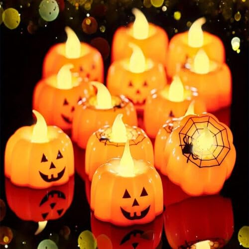 PartyToko Halloween Jack O Lantern LED Pumpkin Tealights Flameless Pack of 3