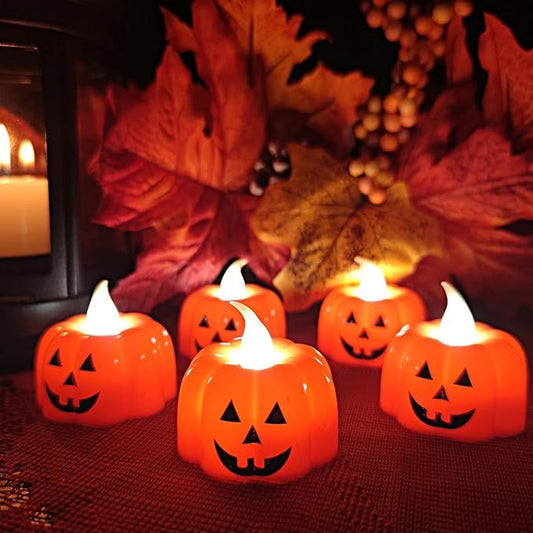 PartyToko Halloween Jack O Lantern LED Pumpkin Tealights Flameless Pack of 3