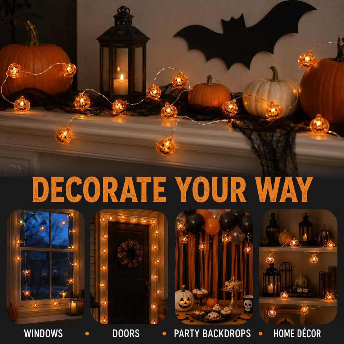 Wanna Party Halloween Pumpkin LED String Lights 6 Feet Battery Operated