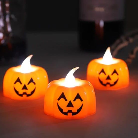 PartySanthe Pumpkin LED Tealights Flameless Flickering Halloween Pack of 3