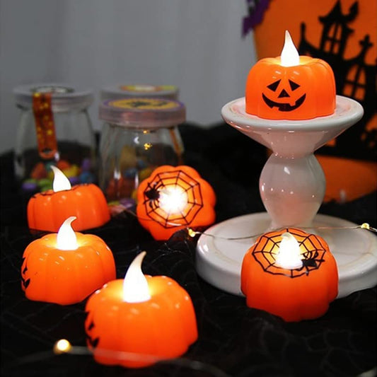 PartySanthe Pumpkin LED Tealights Flameless Flickering Halloween Pack of 3