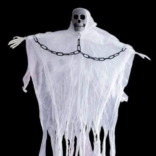 PartyToko Halloween Hanging Ghost with Skull and Chains White 36 inch