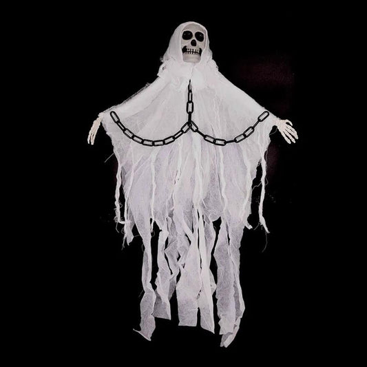 PartyToko Halloween Hanging Ghost with Skull and Chains White 36 inch
