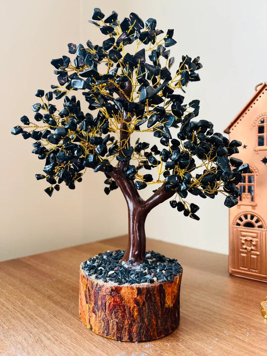 Pushkar Black Tourmalin M Seal Crystal Good Luck Tree 7-8 Inch - PUSHMYCART