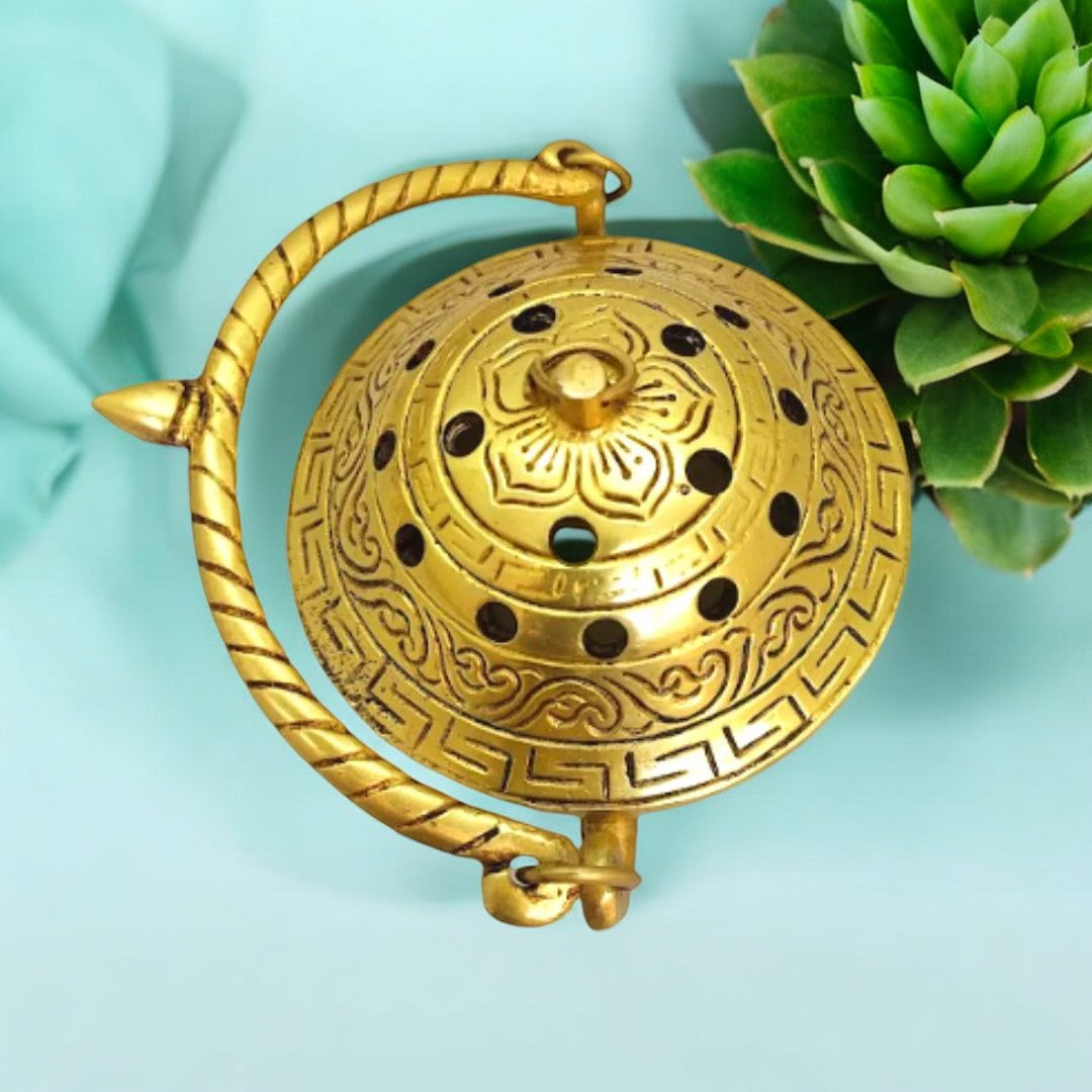 Tamas Brass Small Dhoop Burner with Handle and Lid   | Free Luxury Gift Box - PUSHMYCART