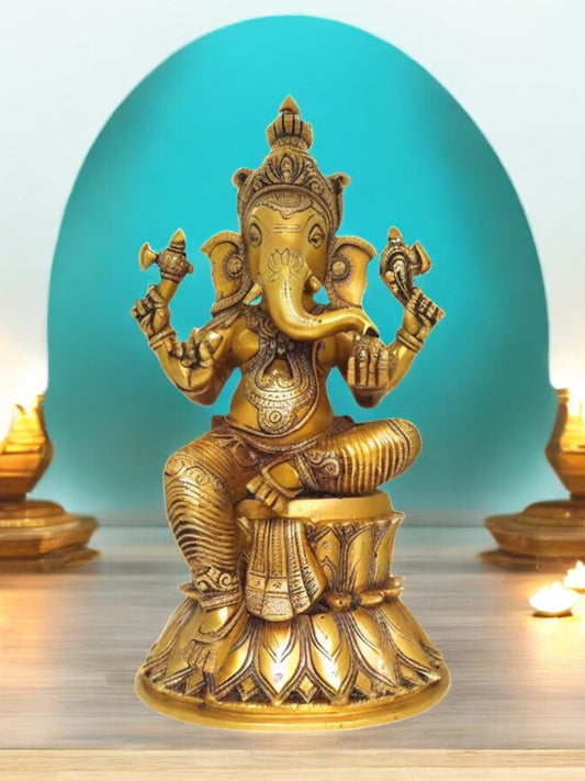 Tamas Brass Lord Mangalkari Ganesh Handcrafted Statue (Height 15 inches)