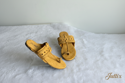 Juttix Amber Mustard Yellow Kolhapuri Flats for Women image