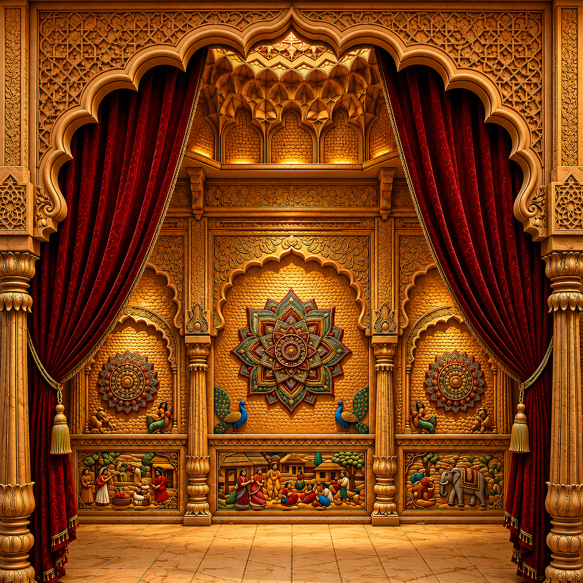 Back Drop India Rangmahal Vastrangana Ganesh Chaturthi Decoration Backdrop