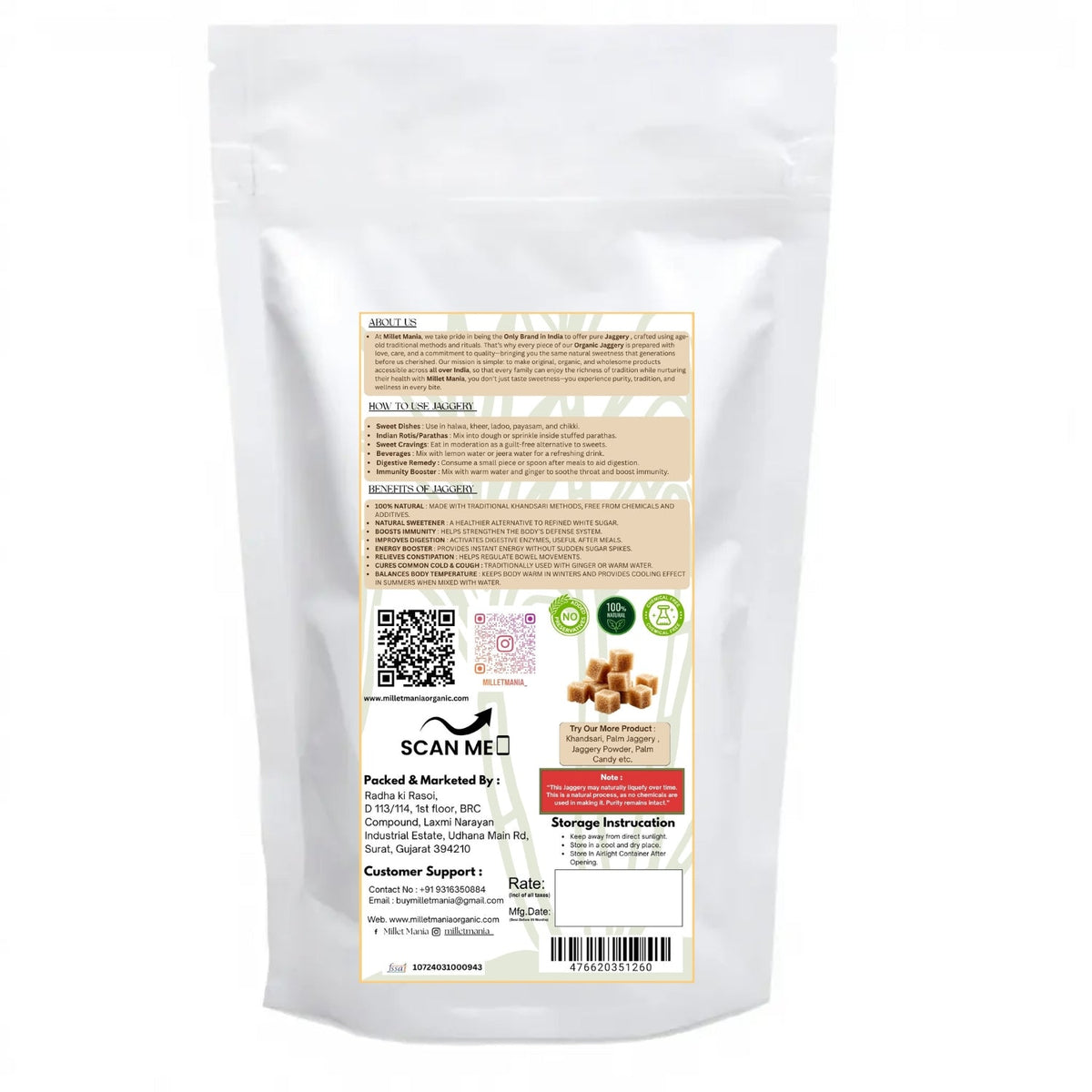 Millet Mania Organic Jaggery Desi Gud