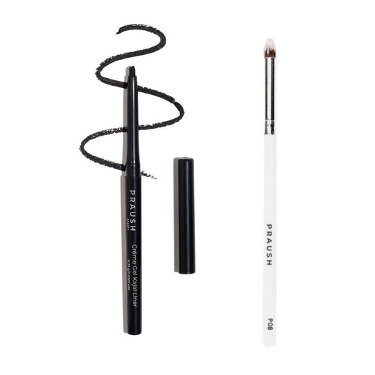 Praush 1 Creme Gel Kajal Liner + 1 P08 Small Eyeshadow Blending Brush Bundle