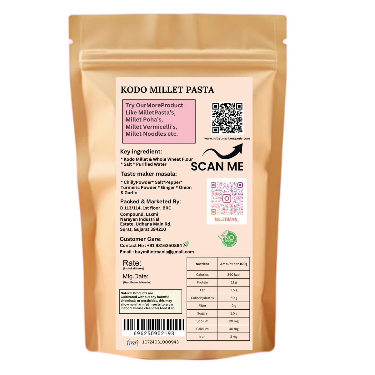 Millet Mania Kodo Penne Pasta
