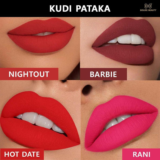 Boujee Beauty Kudi Pataka mini liquid lipstick combo with 4 shades: Nightout, Barbie, Hot Date, Rani. - Image 2