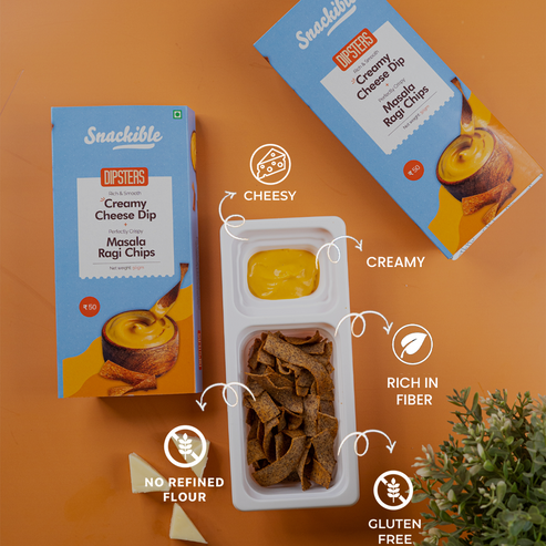 Snackible Creamy Cheese Dip With Masala Ragi Chips