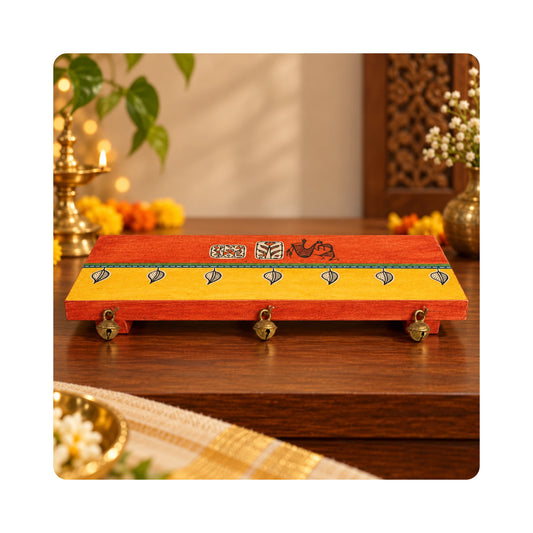 Mahita Collections Hand Painted Wooden Chowki with Brass Bells