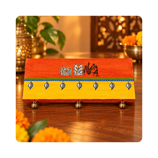 Mahita Collections Hand Painted Wooden Chowki with Brass Bells