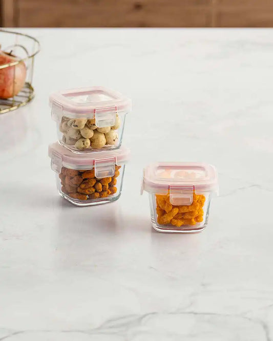 Dubblin Lock Me Up Deep Square Glass Container Set of 3 160 ml