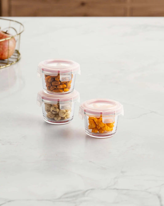 Dubblin Lock Me Up Deep Round Glass Container Set of 3 130 ml
