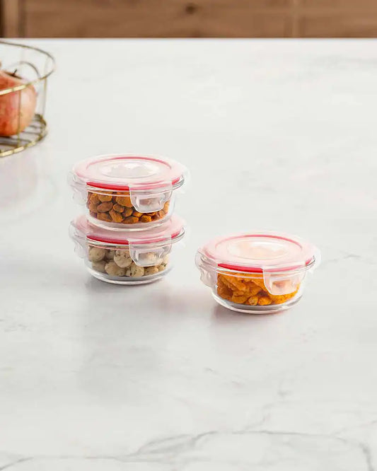 Dubblin Lock Me Up Round Glass Container Set of 3 200 ml