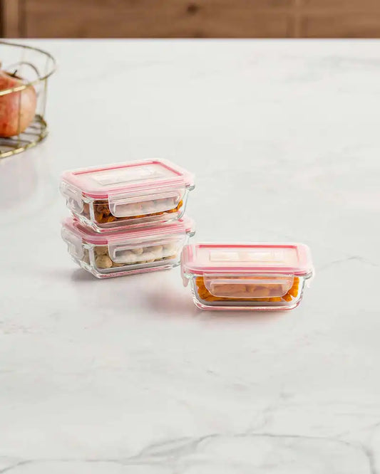 Dubblin Lock Me Up Rectangle Glass Container Set of 3 180 ml