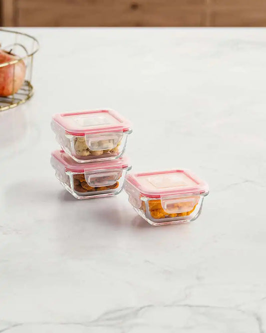 Dubblin Lock Me Up Square Glass Container Set of 3 140 ml