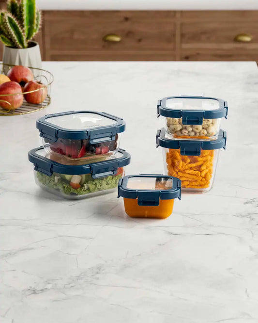 Dubblin KIG Set of 5 Square Glass Food Storage Containers