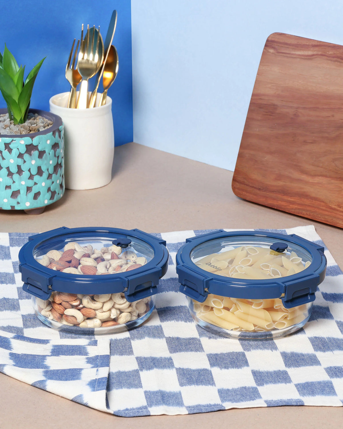 Dubblin Spring Glass Gift Set of 2 Round Containers 640 ml