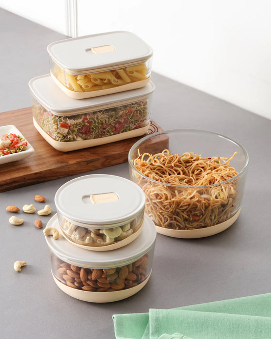 Dubblin Posh Container Grey Set of 5 Round and Rectangle Glass Containers