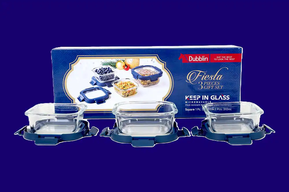 Dubblin Feista Glass Gift Set of 3 Square Containers